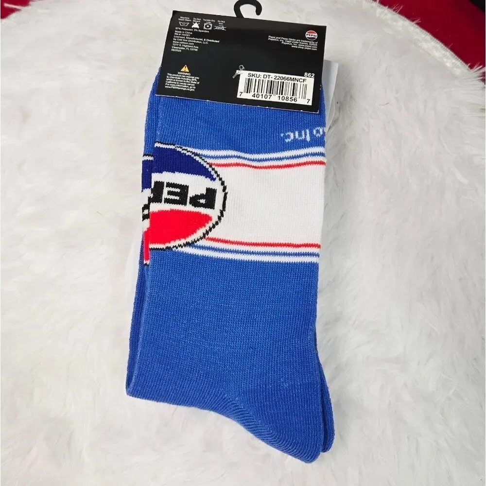 Pepsi Logo Crew Socks – Retro Soda Men’s Unisex Blue Novelty Pop Culture Fans
